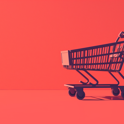 A stylized image of an empty shopping cart against a vibrant red background.