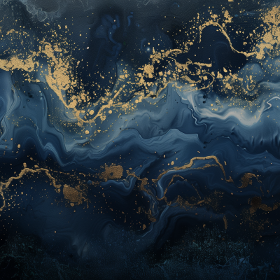 An abstract image featuring swirling shades of blue with golden accents, suggesting a luxurious marbled texture.