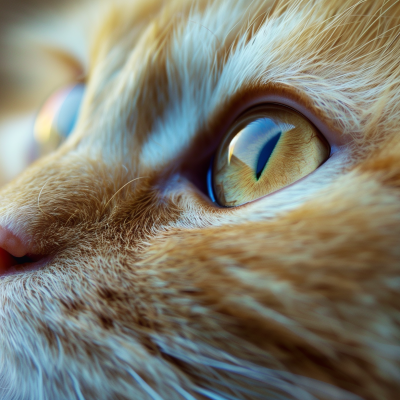 Close-up of a cat's face focusing on its sharp, yellow eye.