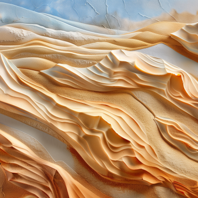 A textured close-up of desert sands with undulating dunes and intricate patterns.