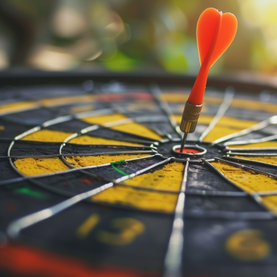 Dart hitting the center of a dartboard, symbolizing precision and achievement in business goals.